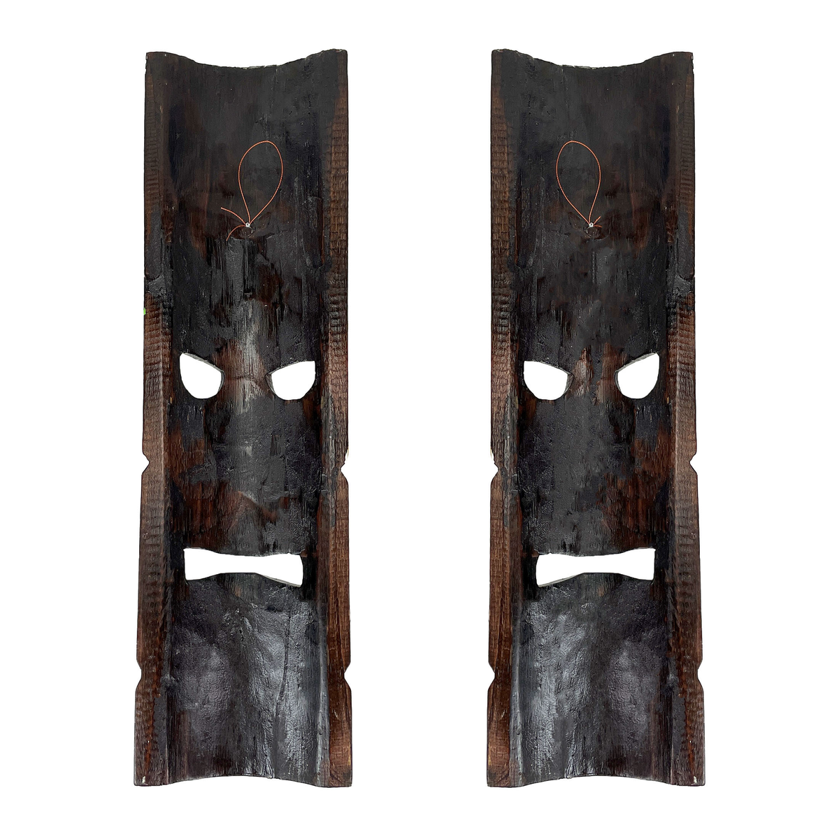 Tiki Wall Masks Set of 2 – Hand Carved Wooden 20" Tropical Decor with Palm Tree & Plumeria Designs for Indoor Outdoor Patio B