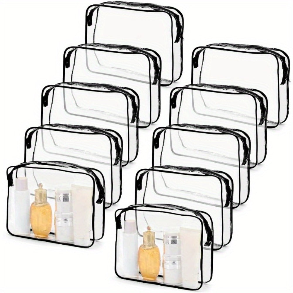 Clear PVC Makeup Bag Set 10 Pcs Transparent Waterproof Cosmetic Bags Reinforced Zipper TSA Approved Travel Toiletry Organizer