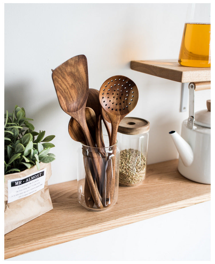 Lengthened Wood Spatula Non-stick Cooking Kitchenware Suit