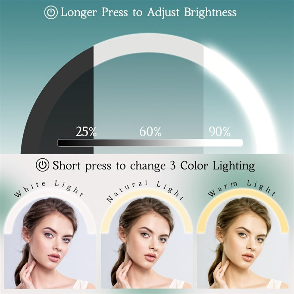 Makeup Mirror with Lights, Wall-Mounted 8-Inch Dual-Sided 1X and 10X with Three Light Colors, Touch Dimming and USB Charging 