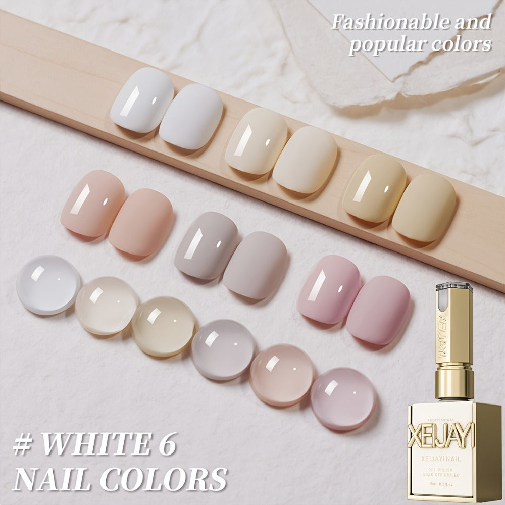 Gel Nail Polish 6-Color Gentle White Set with Milk-Tea, Cherry-Blossom Pink and Soft Shades for UV/LED Soak-Off Cure — image 