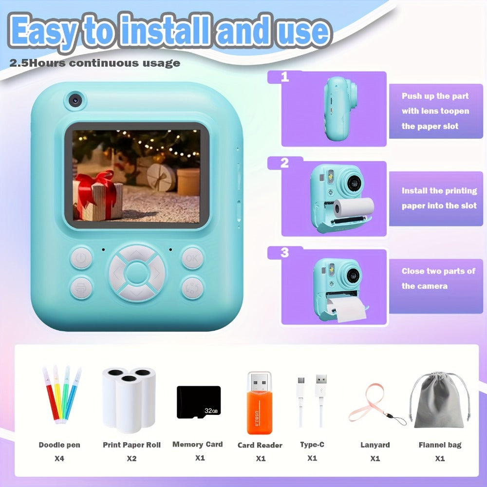 Kids Instant Print Camera 3-in-1 with MP3 & Games, 10x Zoom, 2.4" HD Screen, 32GB Card, Prints Photos in 1 Second — image 16