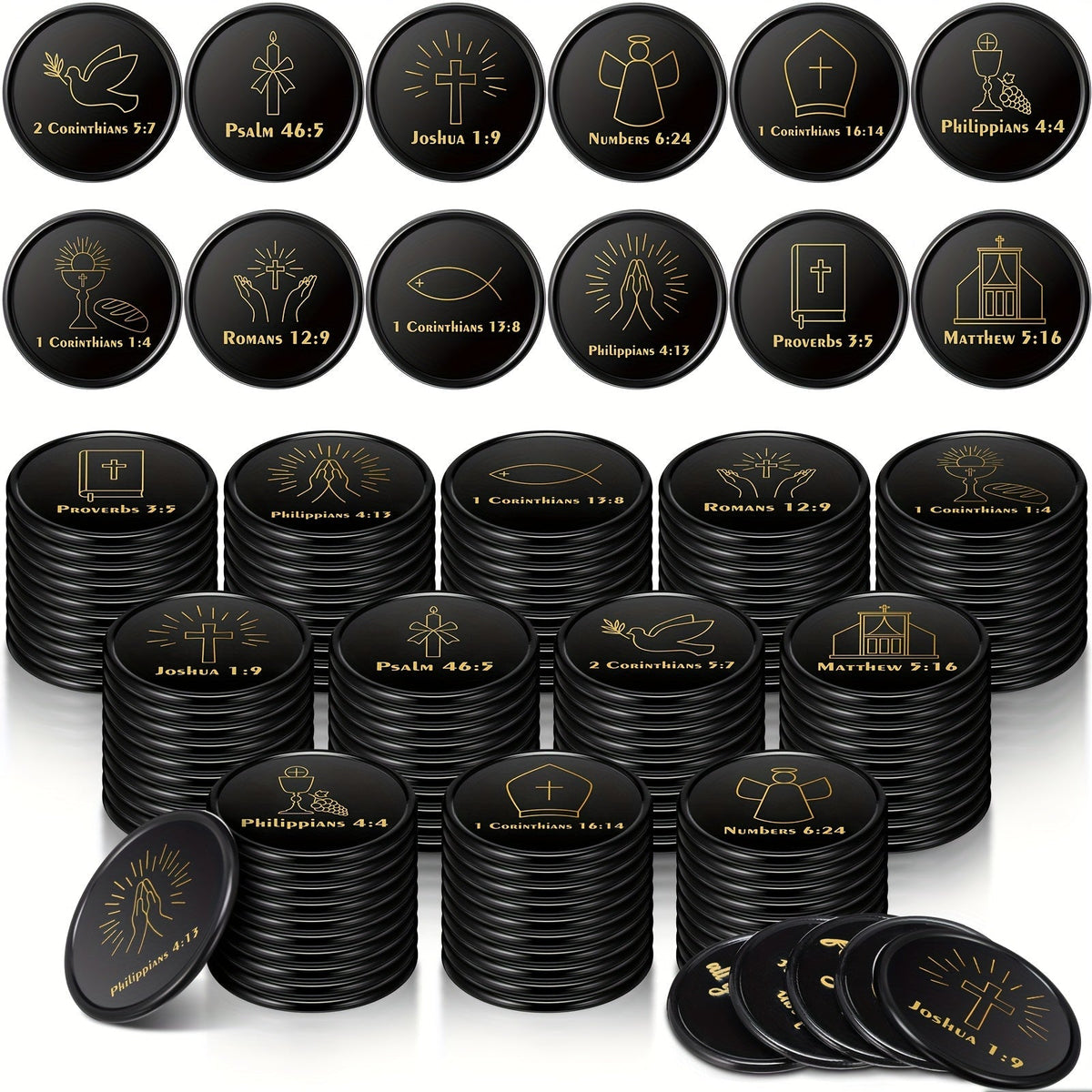 Party Favors Bible-Verse Coins, 120-Piece Black Token Set for Church and Faith-Themed Events — image 8