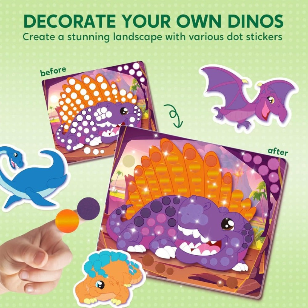 Dinosaur Dot Sticker Art Kit with 12 Picture Canvases and More Than 1, 400 Colored Dot Stickers — image 4