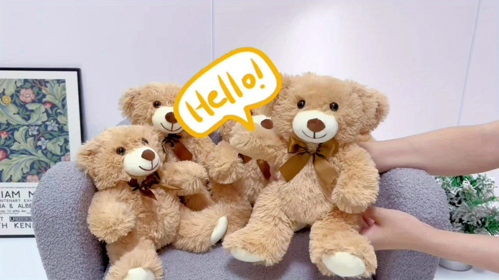 Plush Toy Eight-Pack of 11-Inch Teddy Bears in Dark Brown or Khaki for Events and Favors for Character Display, Room Decor an