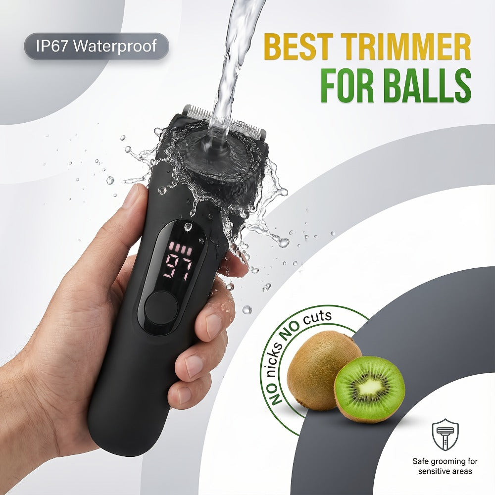 Waterproof Beard Trimmer 5-in-1 Body Grooming Kit for Men IP67 USB Rechargeable Electric Razor with Ceramic Blades LED Displa