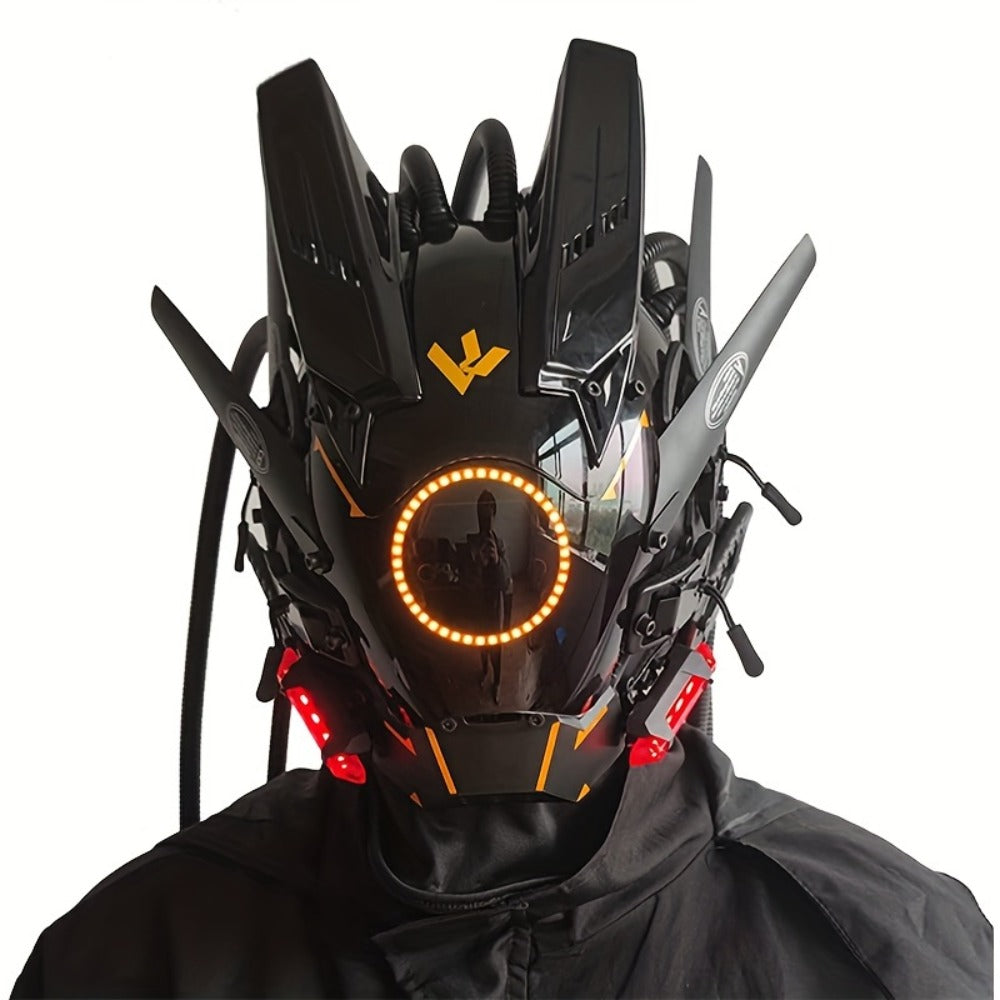 LED Braided Cyberpunk Costume Helmet with Circular Face Light and Blue, Green or Pink Accent Styles — image 33