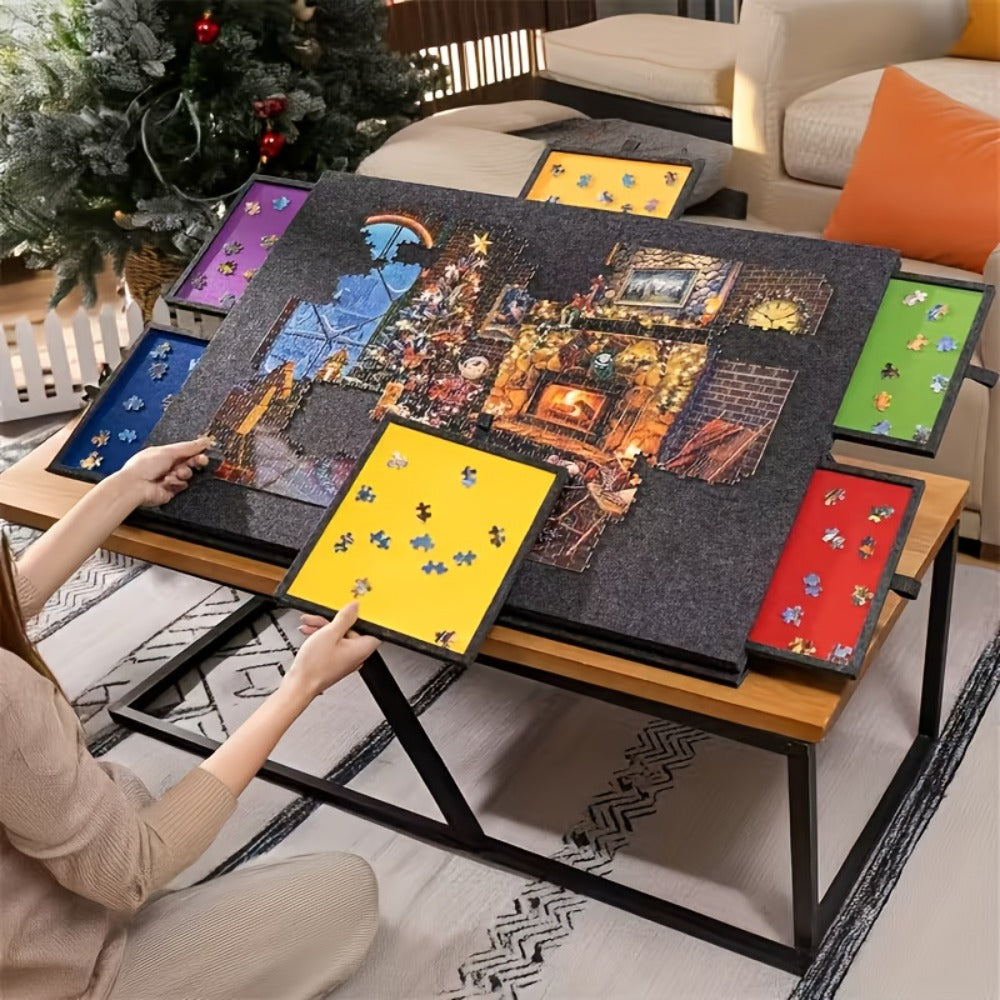 Dark-Gray Tilting Puzzle Board with Six Colored Drawers, Folding Stand and 1000-Piece Label — image 9