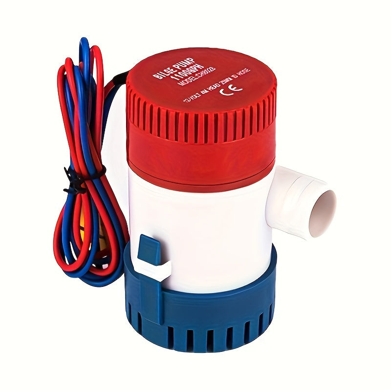 12V 1100GPH-Label Submersible Bilge Pump with Cylindrical Strainer and Side Outlet for Boat or RV Drainage — image 1