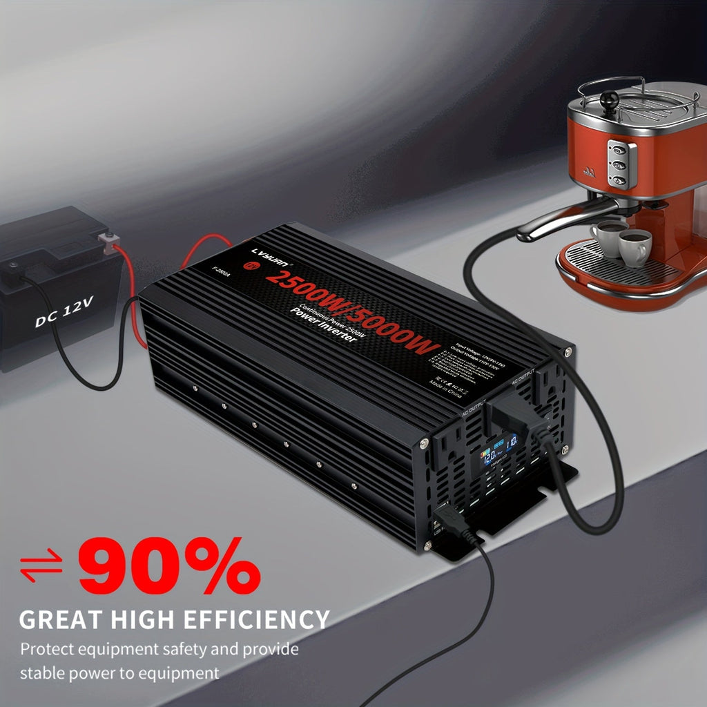 Black or Red 12V DC to 110V AC Power Inverter with 500W or 2500W Model Options, Display and USB Port — image 1