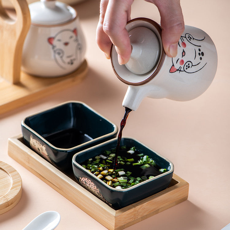 Ceramic Japanese Lovely Spice Jar Set With Spoon
