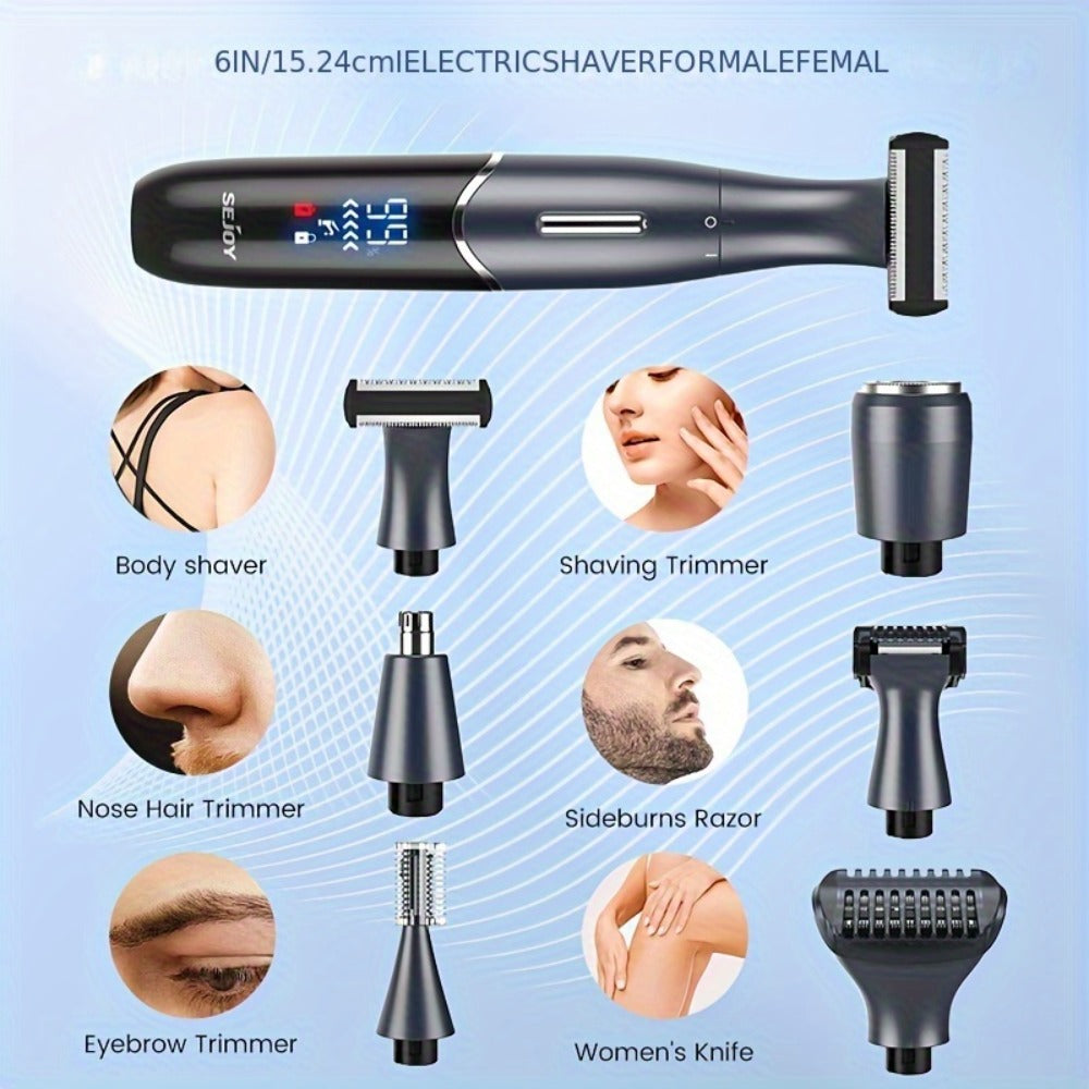 Six in One Bikini Trimmer and Electric Razor for Women and Men, Wet Dry Grooming Set in Purple — image 4