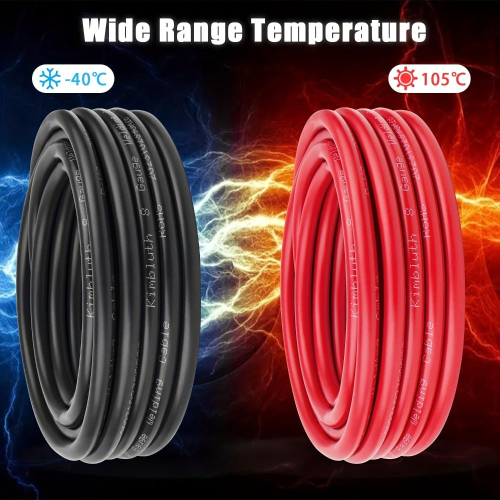 8 AWG OFC Copper Wire Cable Red & Black Set 8 Gauge Welding Cable for Automotive Battery Marine Generator Solar Wiring – 3FT 