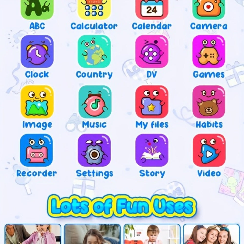 Kids Toy Mobile Phone with Dual Cameras, Touchscreen & MP3 Player, Educational Toy with Games, Alarm Clock & USB Charging — i