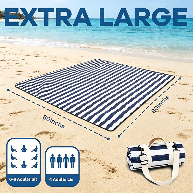 80 x 80-Inch Picnic Blanket with Foldable Carry Straps and Five Plaid, Floral or Stripe Pattern Options — image 6