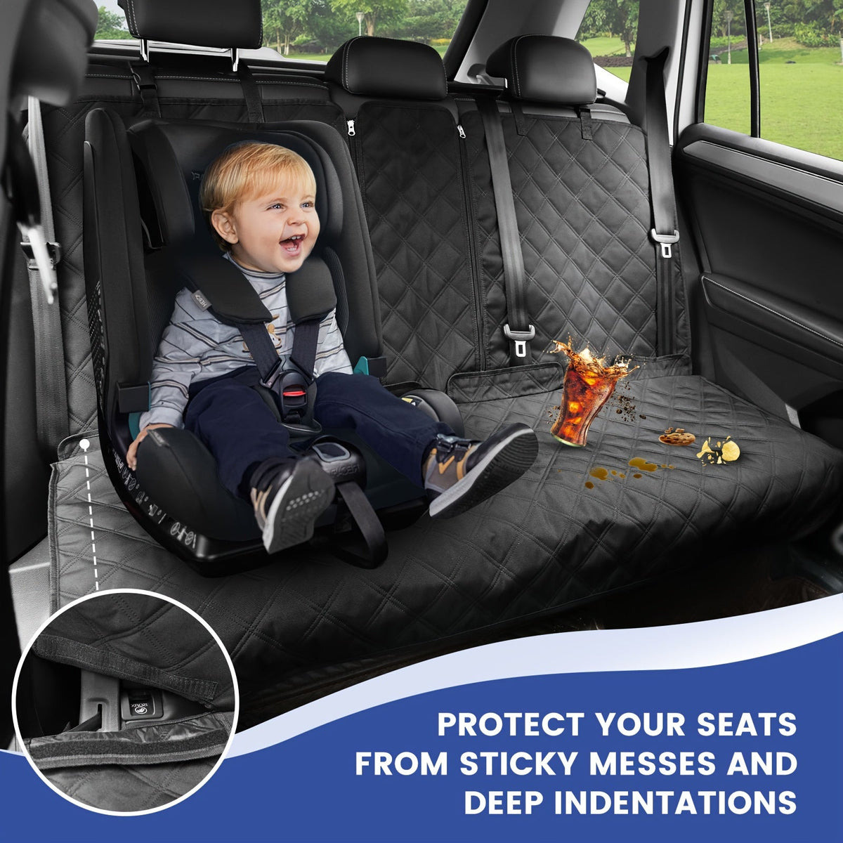 Quilted Car Back Seat Bench Cover in 54- or 60-Inch Widths with Seat-Belt Openings and Non-Slip Backing — image 4