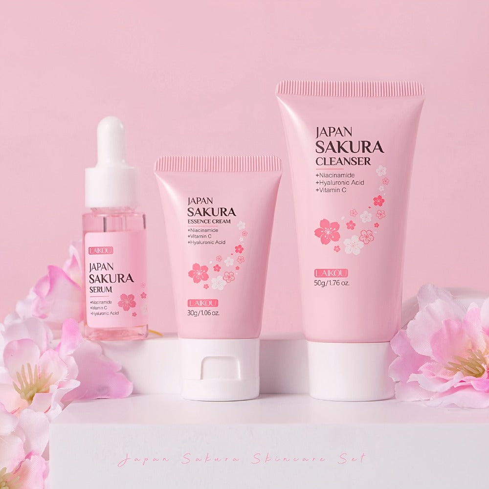 Skincare Set with LAIKOU Label, 10 Sakura Products for Cleanser Serum Cream Mask Lip and Eye Steps — image 8