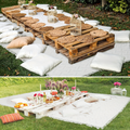 91 x 71-Inch Picnic Blanket in White Woven Cotton with Subtle Geometric Texture and Fringe Edges — image 6
