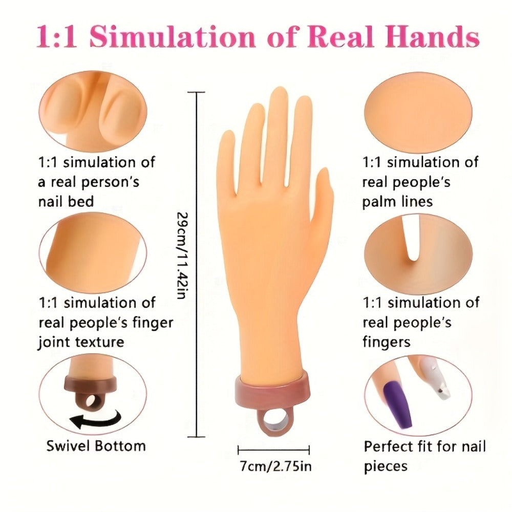 Silicone Nail Practice Hand Model with Desktop Stand – Flexible Realistic Fake Hand for Nail Art Training — image 2