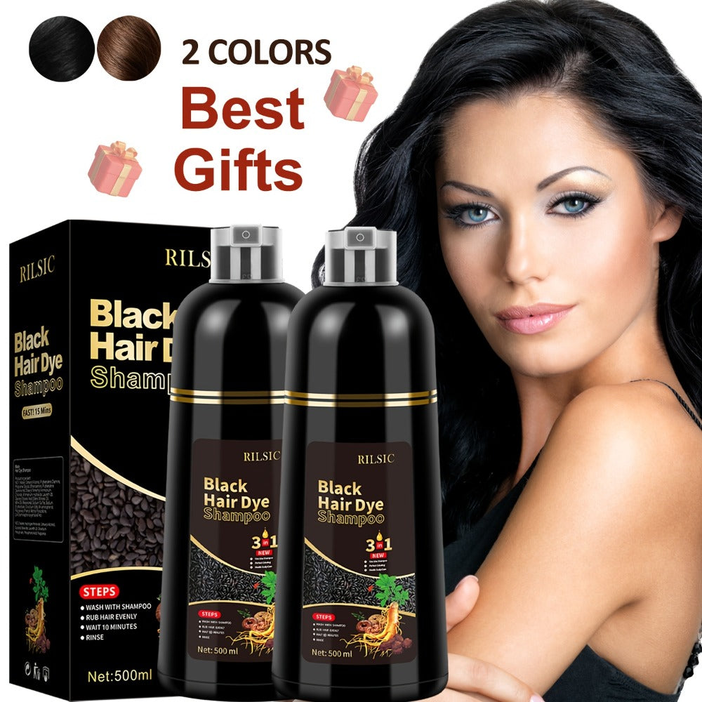 Herbal Hair Dye Shampoo 3-in-1 with Plant Squalene 2pcs 16.91oz, Instant Gray Hair Coverage, Natural Color in Minutes — image