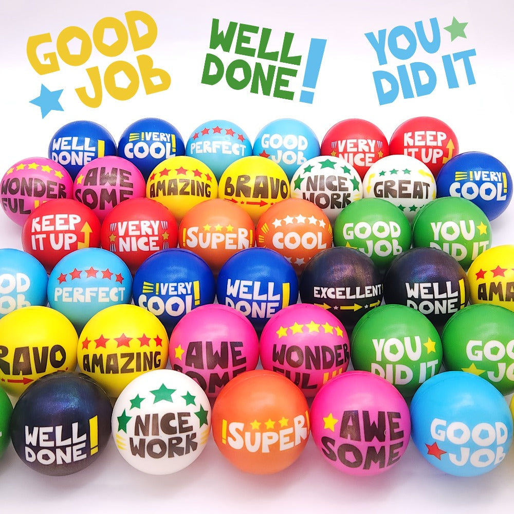 Motivational Squeeze Stress Balls 24 Pack Multicolor, 2.48" Squishy Balls with Positive Affirmation Slogans for Classroom Pri