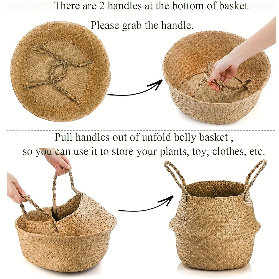 Rattan Bamboo Storage Baskets 2-Pack with Handles, Foldable 12.6 x 11.02-Inch Handheld Organizers — image 3