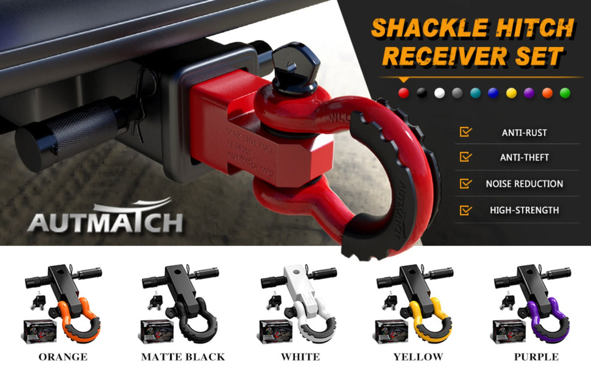 Shackle Hitch Receiver Kit 2 Inch – 45, 000 lbs Break Strength, Drop-Forged Steel, Lock Pin & D-Ring, Fits Truck RV ATV Boat,