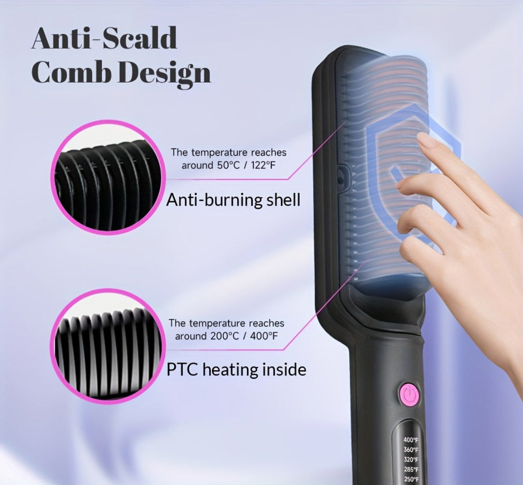 6-Setting Ionic Hair Straightener Brush with Fast Heat-Up & Anti-Scald Protection, for Home, Travel and Salon Hair Styling — 