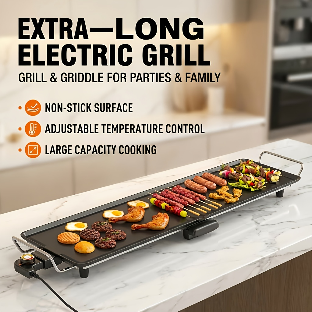 Indoor Electric Grill Smokeless, Non-Stick BBQ Griddle with Adjustable Temperature & Drip Tray — image 13