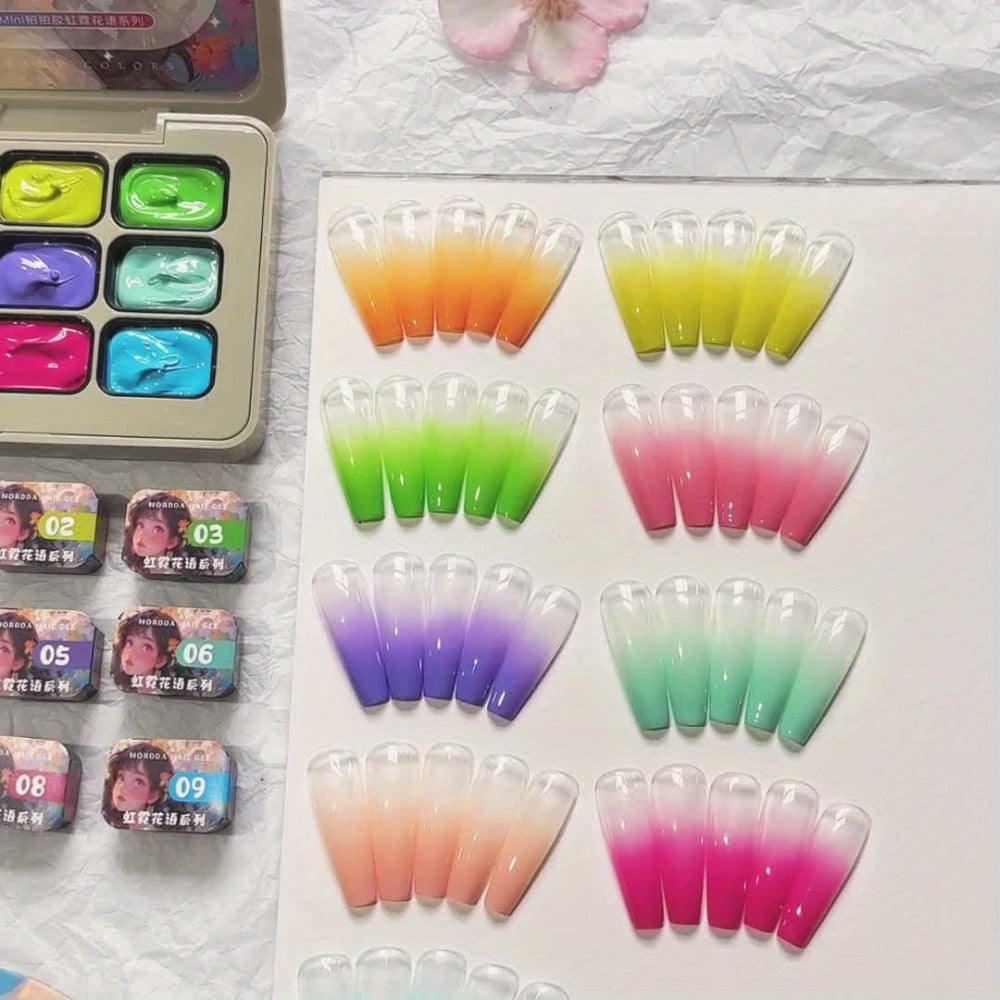 Gel Nail Polish MORDDA Nine-Color Rainbow Grid Set for Gradient and Ombre Manicure Art in One Compact Case — image 9