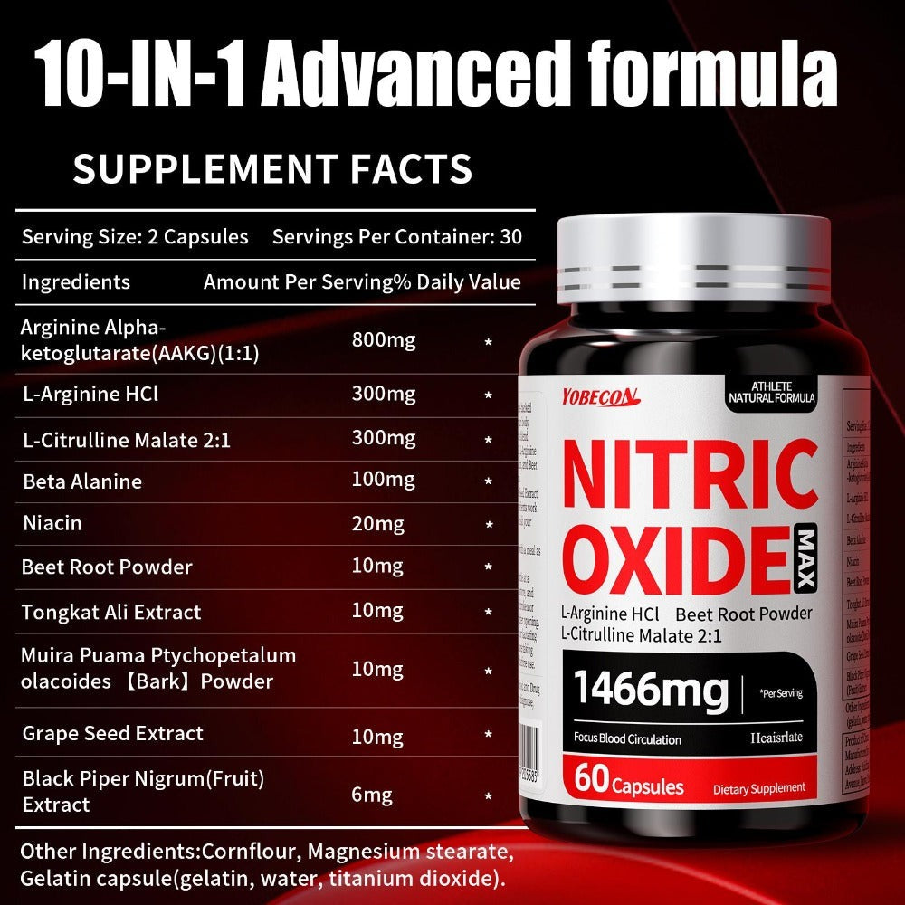 Nitric Oxide Supplement 10-in-1 with L-Arginine, L-Citrulline, AAKG & Beetroot - Blood Flow — image 2