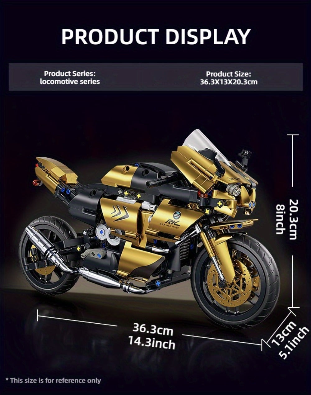 1000PCS Motorcycle Building Blocks 1:10 Scale DIY Black & Gold Motorbike Model Kit – Adult Collector Display Ornament — image