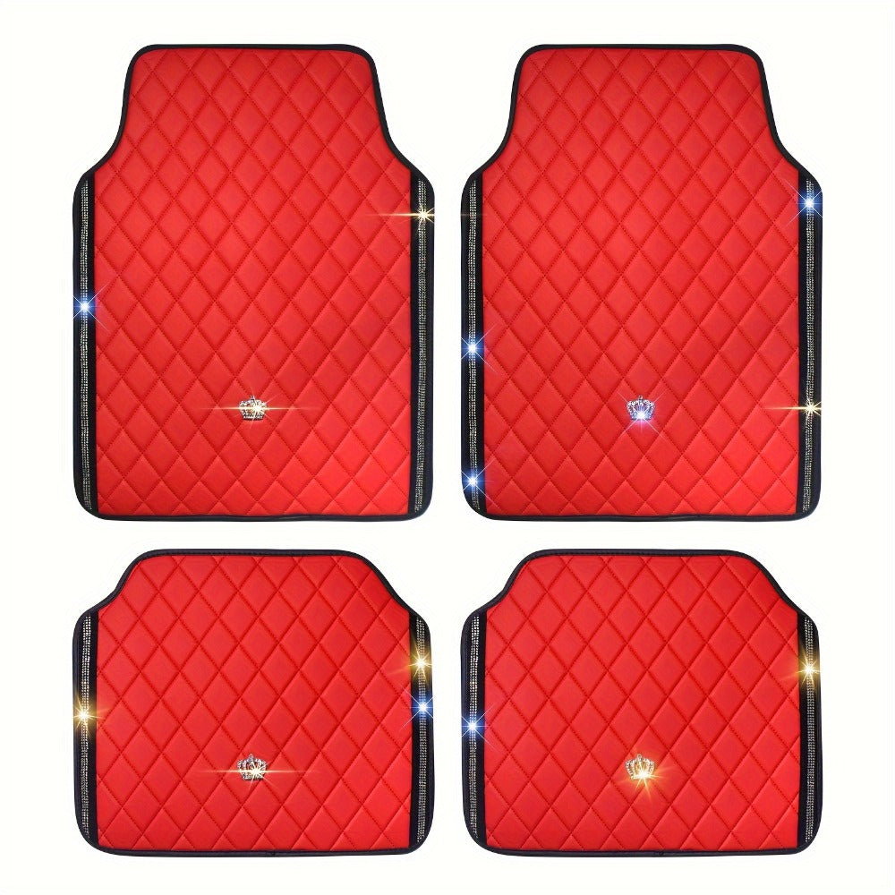 Quilted Crown Car Floor Mats, Four-Piece Set in Red, Black or Prismatic Embossed Style Options — image 1