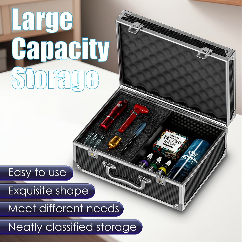 Large Aluminum Tattoo Case Organizer Storage Box Carrying Case for Tattoo Tools Nail Art Makeup Cosmetics Portable Travel Tra