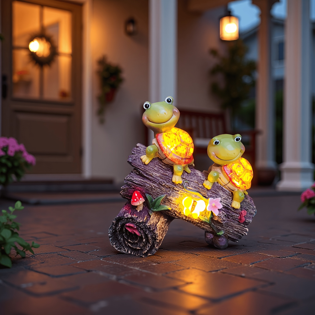 Solar Garden Turtle Statue with 4 LED Lights IP44 Waterproof Resin Frog Face Turtle Figurine Outdoor Decor for Patio Lawn Yar