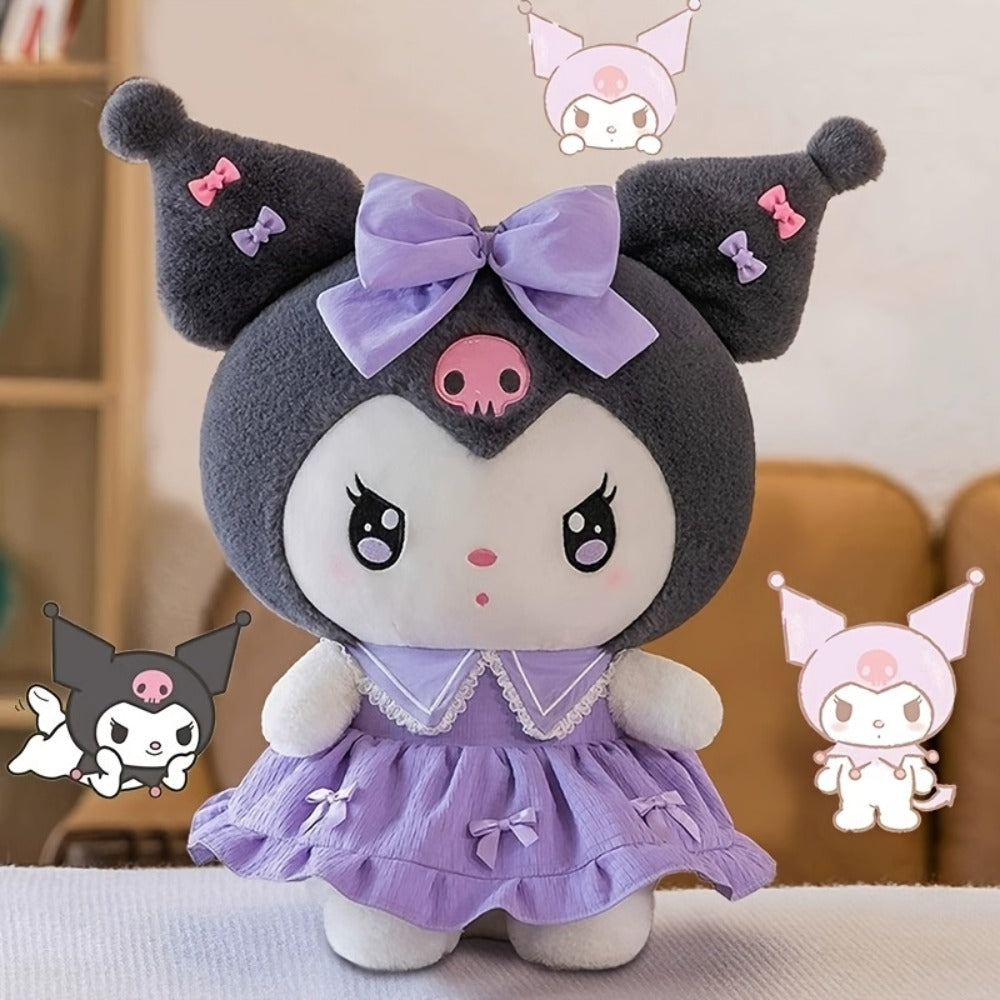 Kuromi My Melody Plush Doll Princess Dress, Collectible Sanrio Stuffed Animal with Pink Bow & Ruffled Collar — image 3