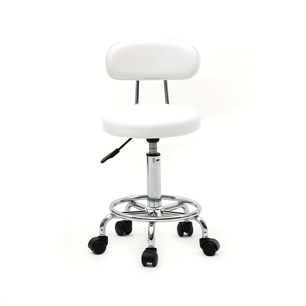 PU Leather Salon Stool with Back & 360° Swivel, Adjustable Height 18.9"-22.8" Round Cushion Chrome Base — image 2