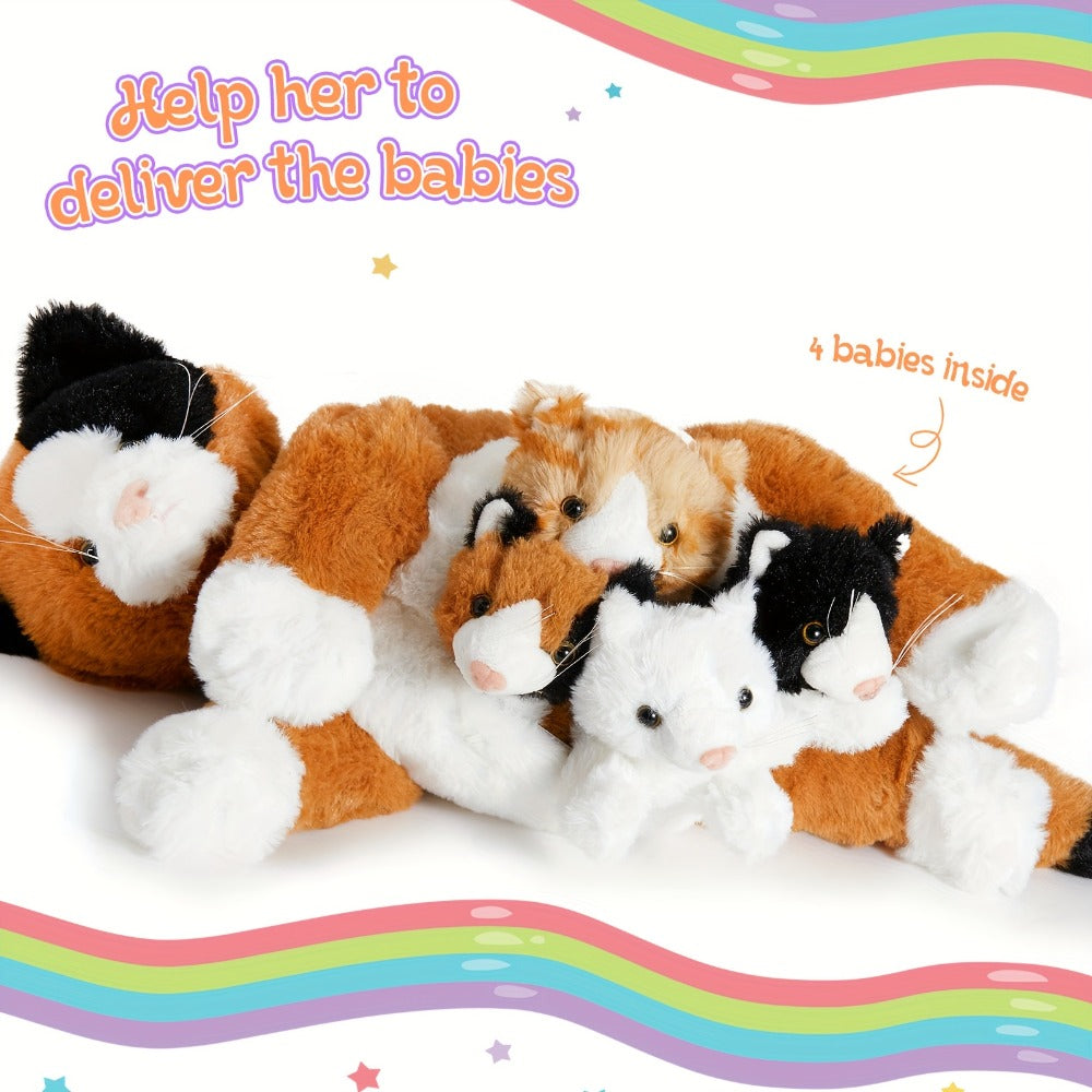 Stuffed Animal Mommy Cat Set with Four Baby Kittens, Five-Piece Family Design and Soft Fabric — image 8