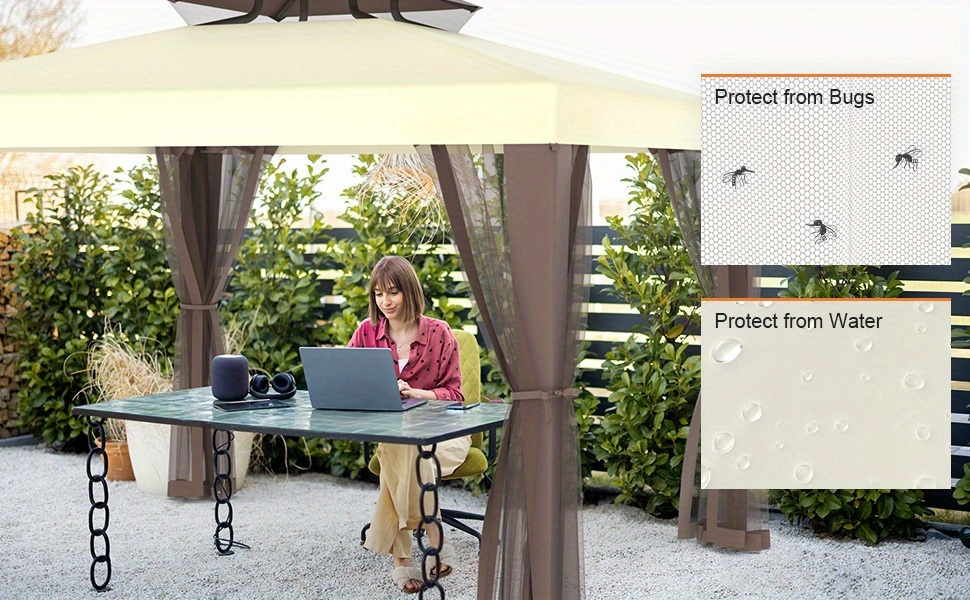 Gazebo Tent 10x10 FT Mosquito Netting Quick Setup Outdoor Canopy for Garden, Yard and Pest Management — image 13