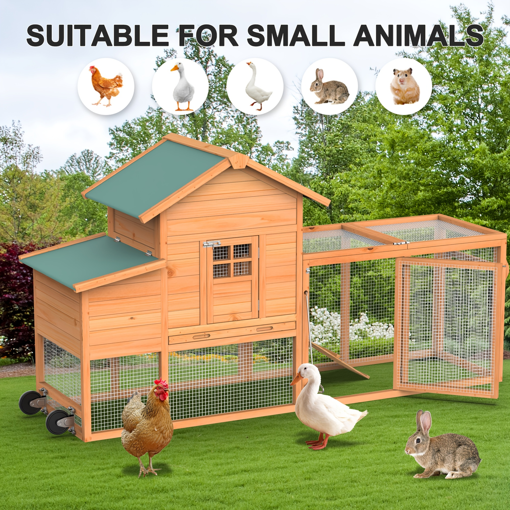 Portable Wooden Chicken Coop with Wheels, Nest Box and Wood Roof or Sunshine Board Run Option — image 11
