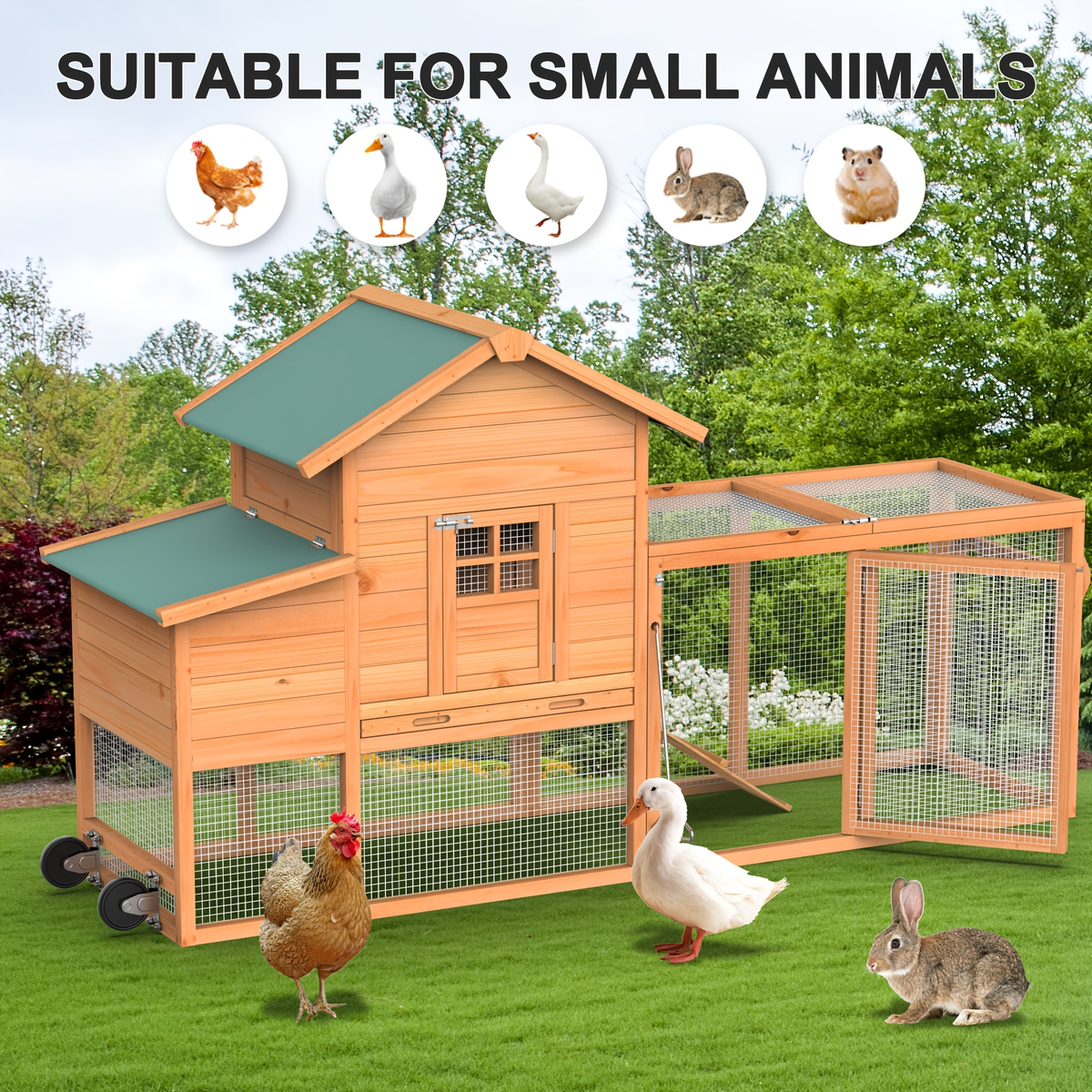 Portable Wooden Chicken Coop with Wheels, Nest Box and Wood Roof or Sunshine Board Run Option — image 11