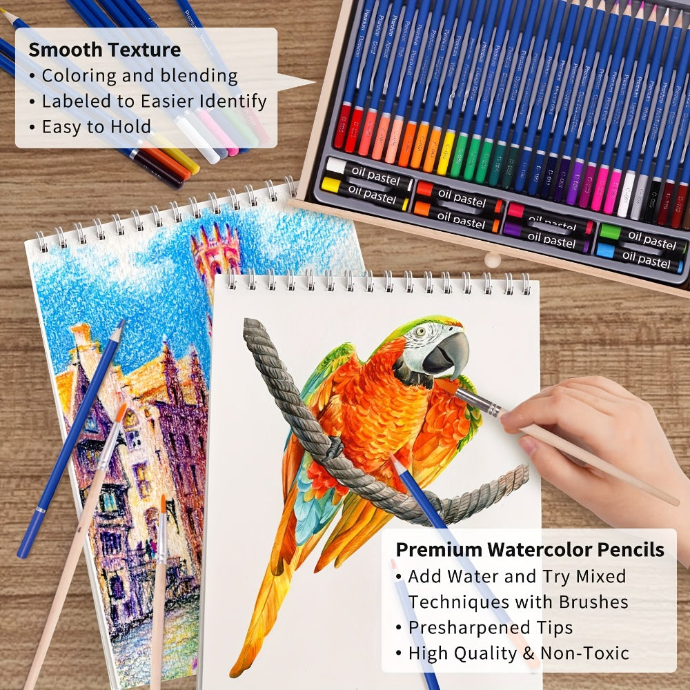 85-Piece Mixed-Media Art Set with Wooden Tabletop Easel, Paints, Pencils, Brushes and Paper Pads — image 10