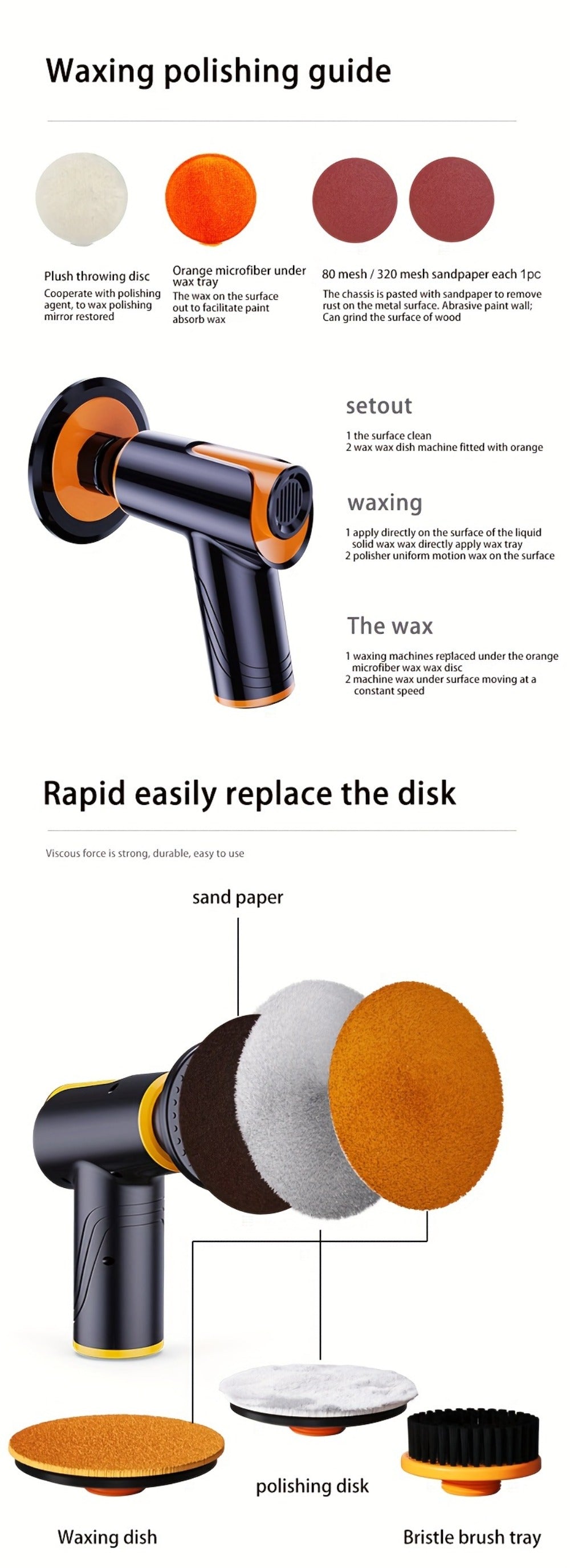 Car Polisher with 100W Cordless Rotary Body, Type-C Charging Port and Rechargeable Battery for Wax Application — image 18