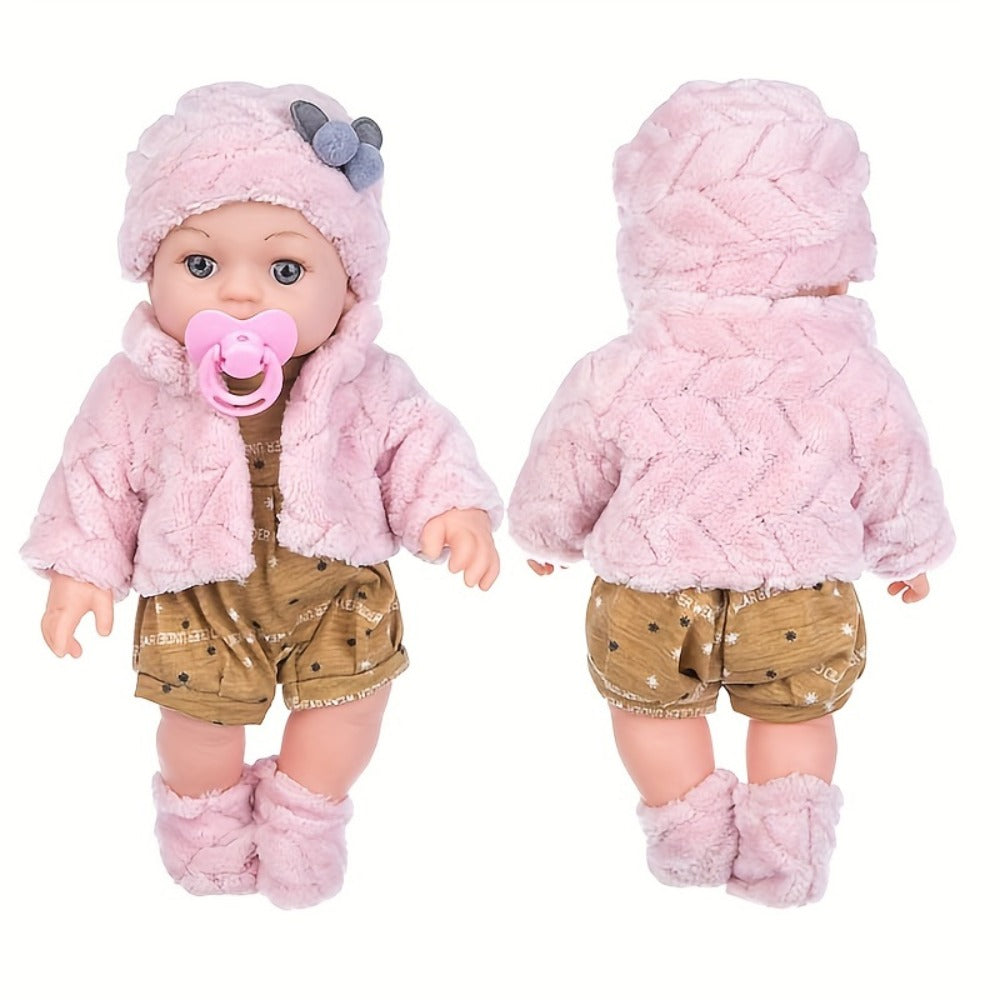 Mini Reborn Baby Doll 12 Inch Pink Plush Outfit Set – 30cm Realistic Newborn Girl Doll with Hat, Socks & Pacifier — image 2