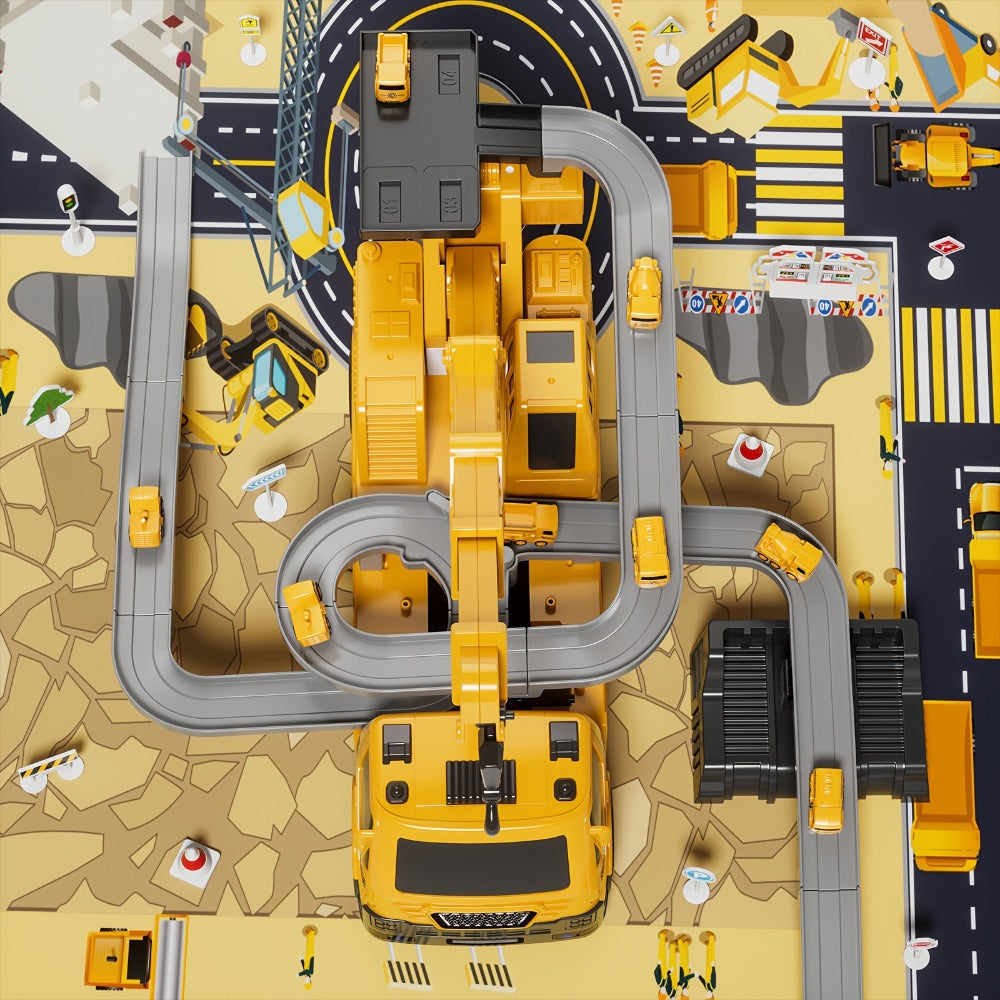 3-in-1 Crane Excavator & Racing Track Toy Set for Kids Ages 3+, Construction Vehicle Playset with Lights & Sounds — image 9