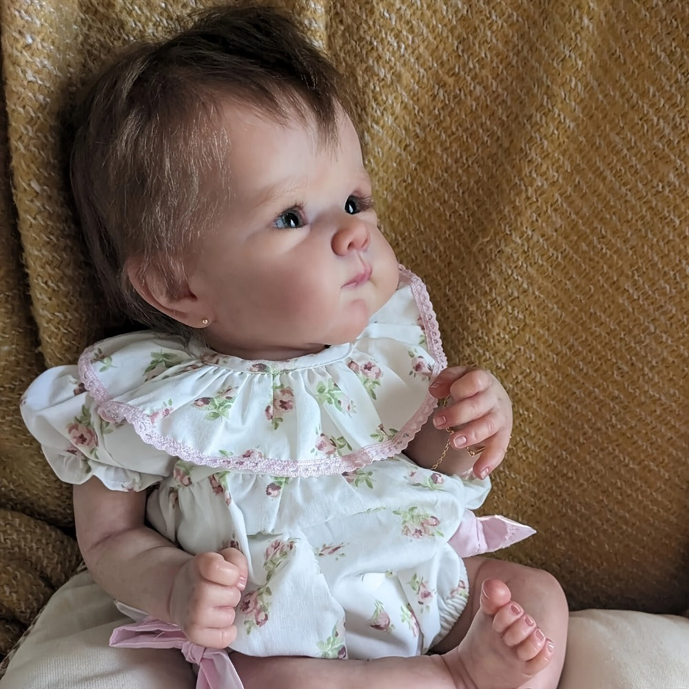 Reborn Baby Doll 18-Inch Cloth Body with Rooted Brown Hair, Open Eyes and One- or Two-Outfit Options — image 7