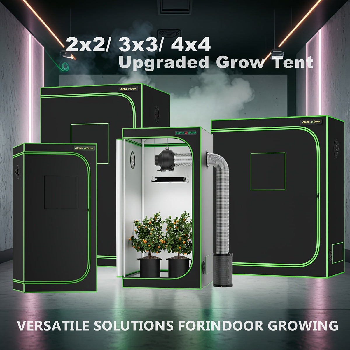 ALPHAGROW Grow Tent Greenhouse Portable 2X2/3X3/4X2/4X4 Ft High Reflective 1680D Mylar Canvas for Garden, Patio and Yard Use 