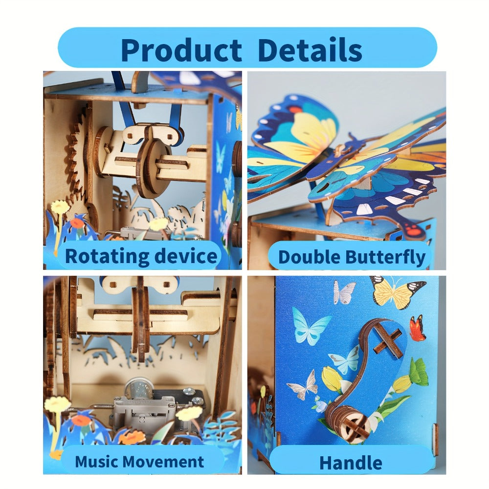 Wooden Butterfly Music Box Model Kit with Colour Butterfly or Natural Butterfly Music Box Checkout Options — image 11