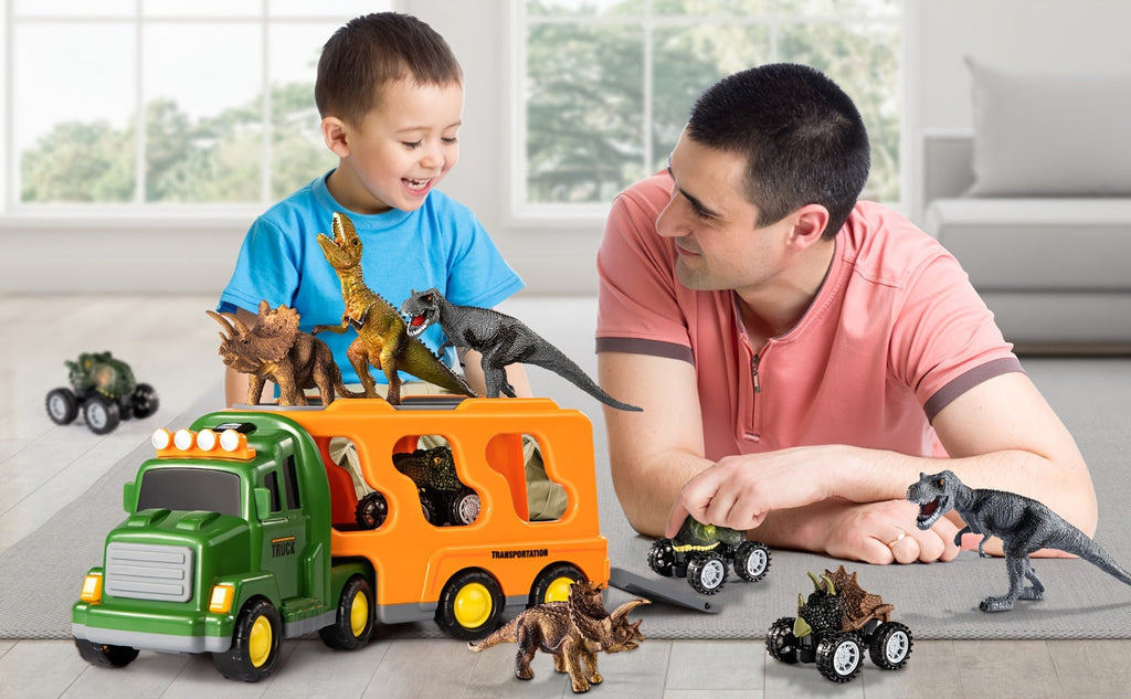 Dinosaur Truck Toy, Push-Action 7-in-1 for Kids Ages 3-5 3 Dino Figures the Listed Color, Size or Set for Everyday Use — imag