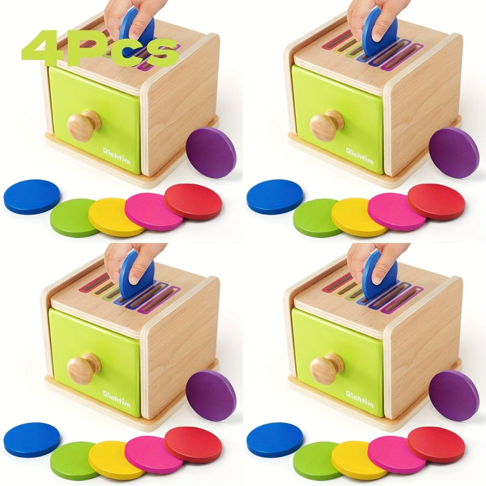 Wooden Color Sorting Toy with Drawers for Toddlers Ages 12M-3 Years, Montessori Object Permanence Box Fine Motor Skills — ima
